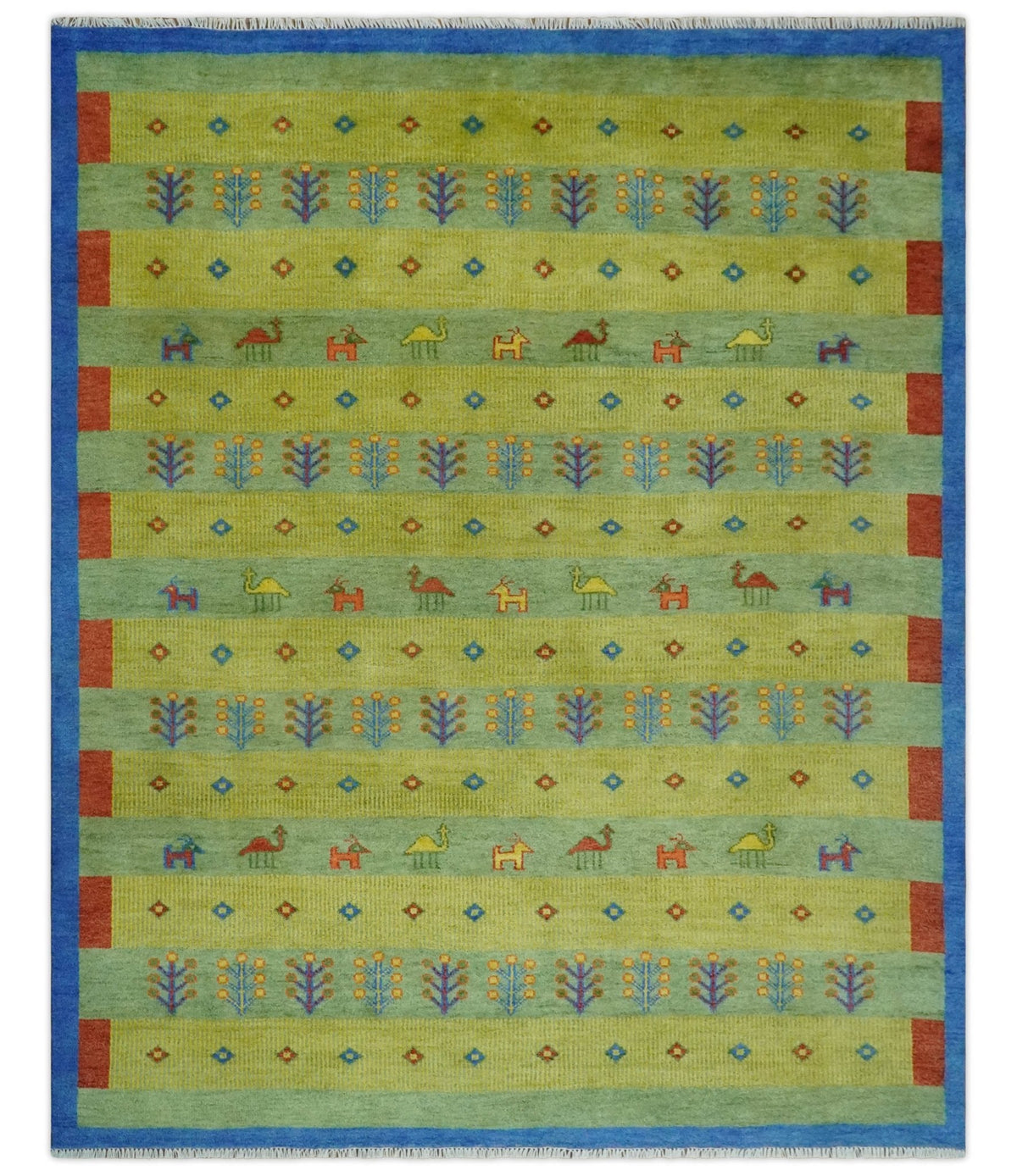 Animal and Tree Life Green, Blue and Rust Hand knotted Traditional Multi Size Wool Area Rug, Kids, Living Room and Bedroom Rug.