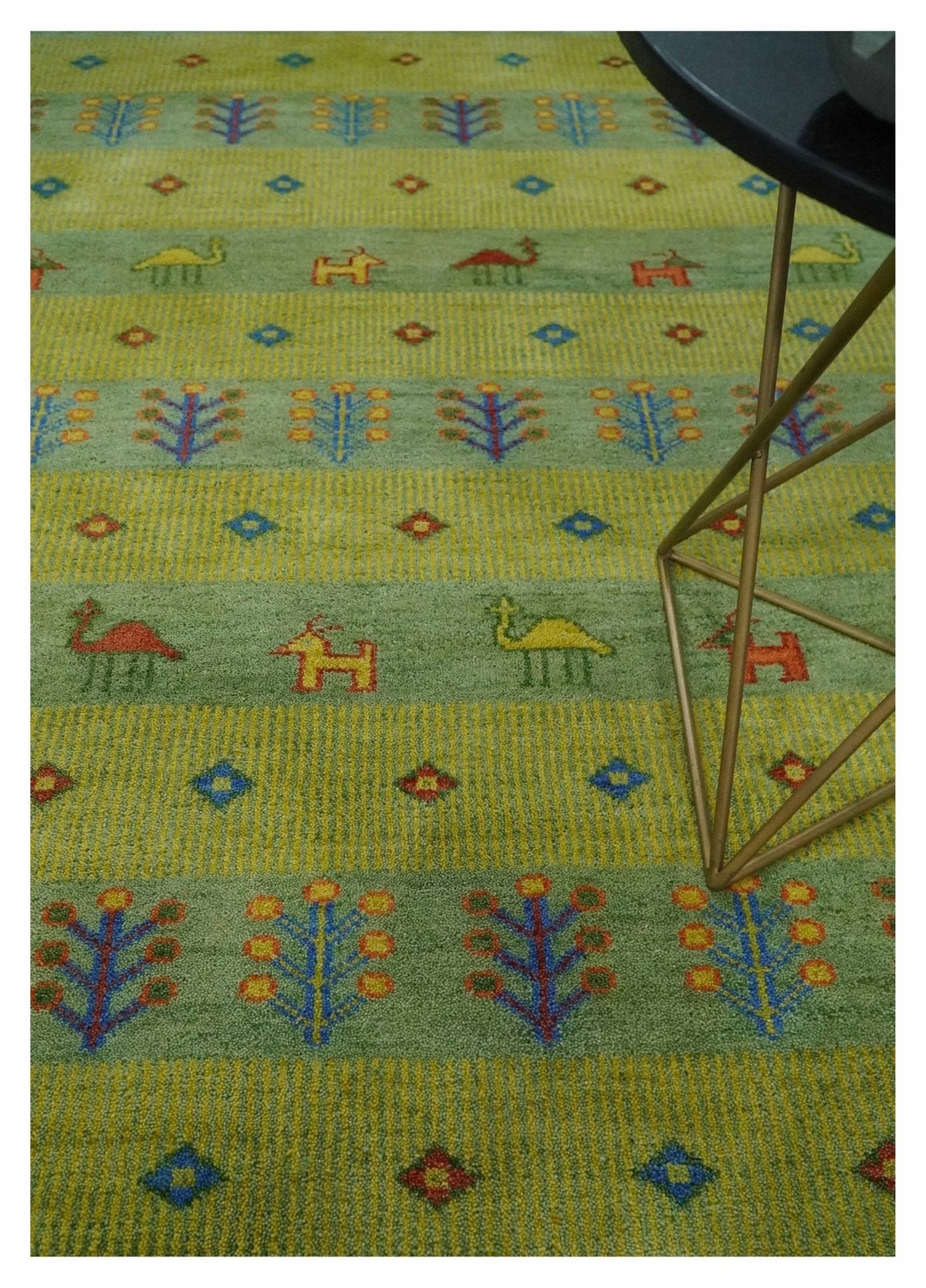 Animal and Tree Life Green, Blue and Rust Hand knotted Traditional Multi Size Wool Area Rug, Kids, Living Room and Bedroom Rug.