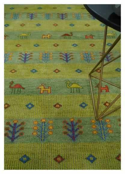 Animal and Tree Life Green, Blue and Rust Hand knotted Traditional Multi Size Wool Area Rug, Kids, Living Room and Bedroom Rug.