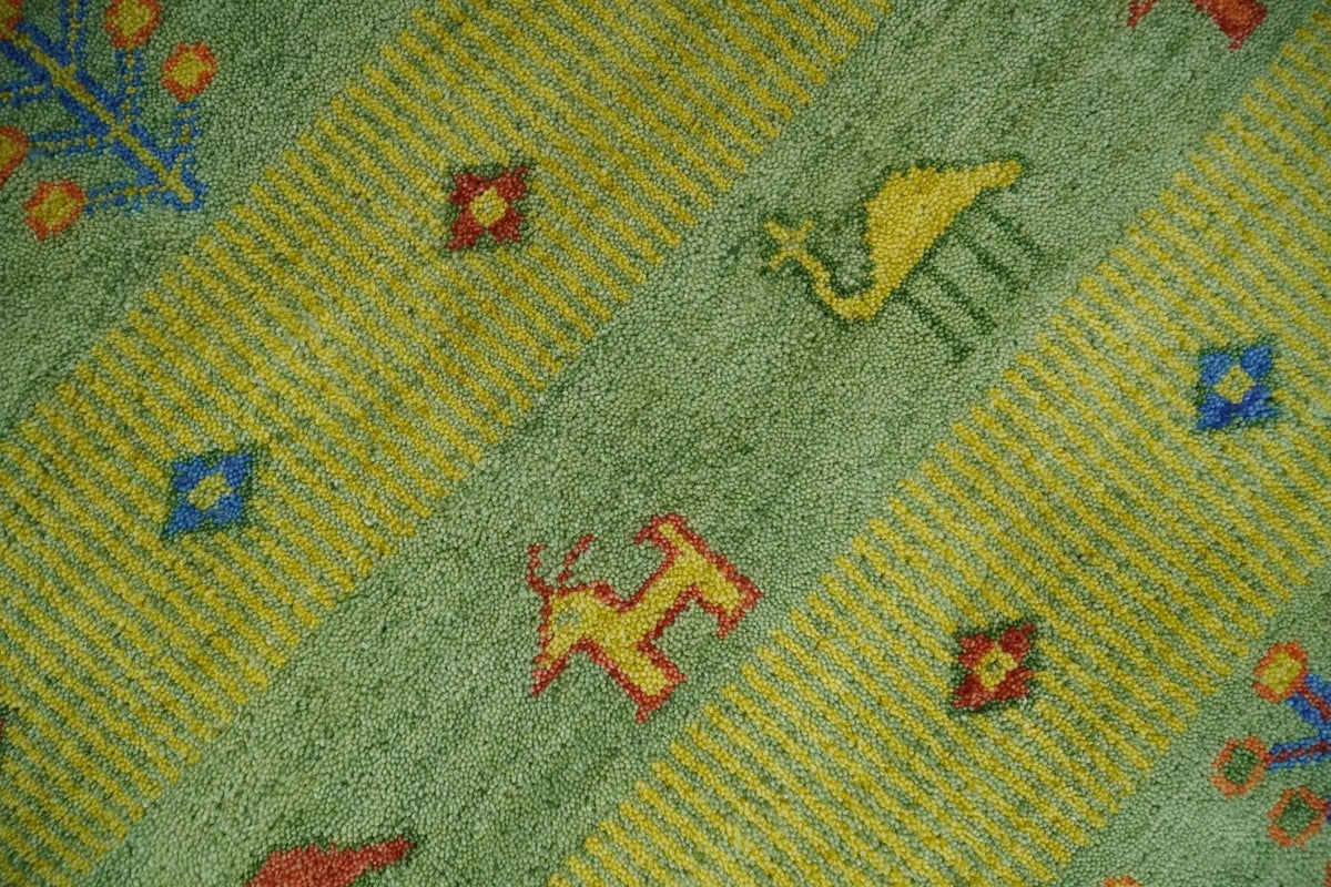 Animal and Tree Life Green, Blue and Rust Hand knotted Traditional Multi Size Wool Area Rug, Kids, Living Room and Bedroom Rug.