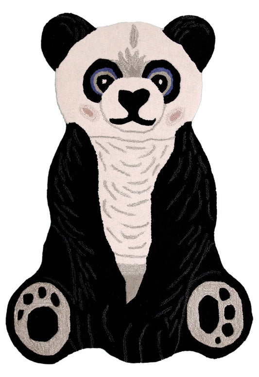 Animal Black Panda Hand Tufted 3x5 Wool Area Rug.