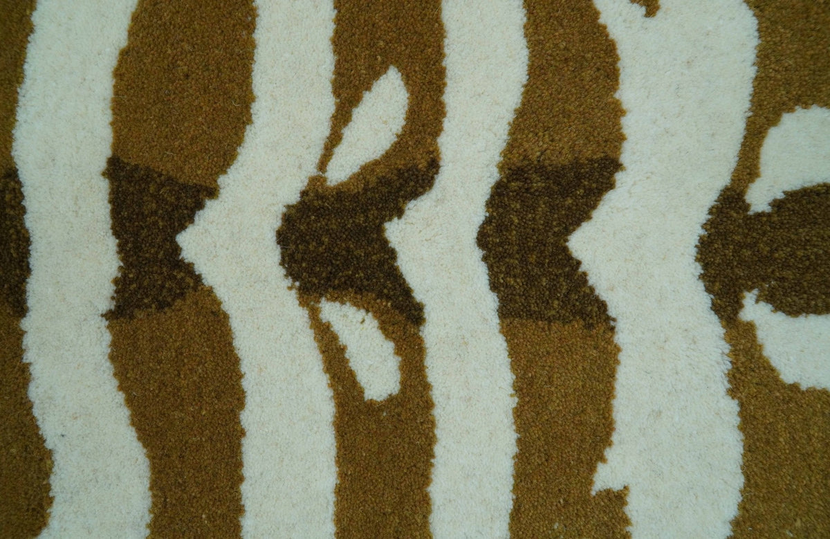 Animal Deer Brown Hand Tufted 3x5 Wool Area Rug.