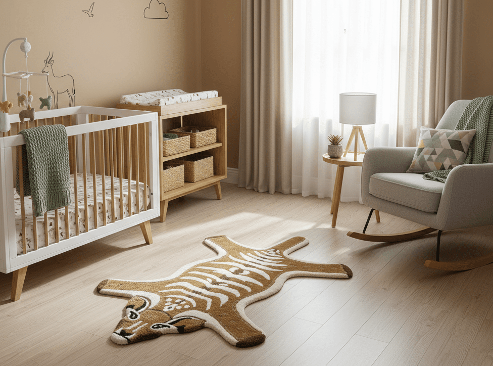 Animal Deer Brown Hand Tufted 3x5 Wool Area Rug.
