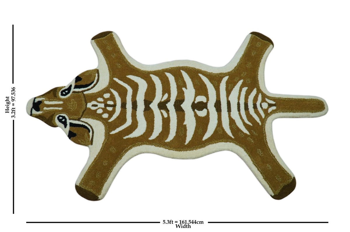 Animal Deer Brown Hand Tufted 3x5 Wool Area Rug.