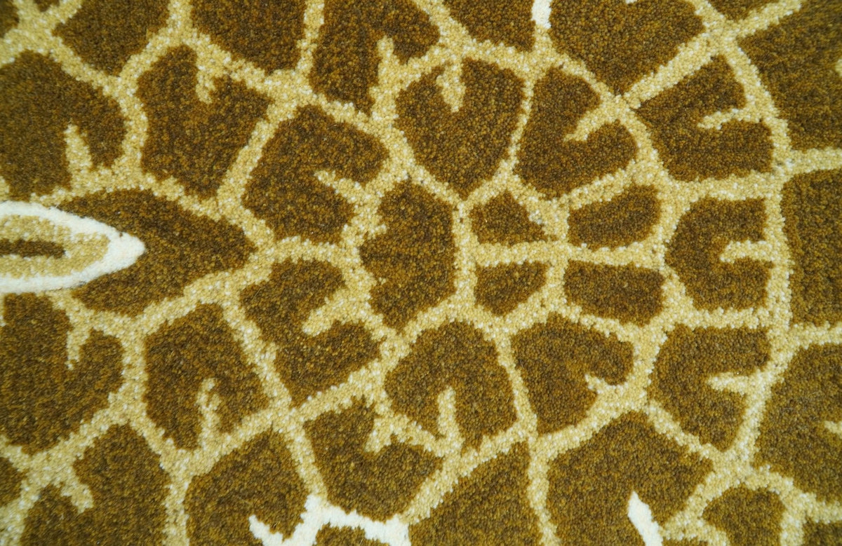 Animal Giraffe Brown Hand Tufted 3x5 Wool Area Rug.