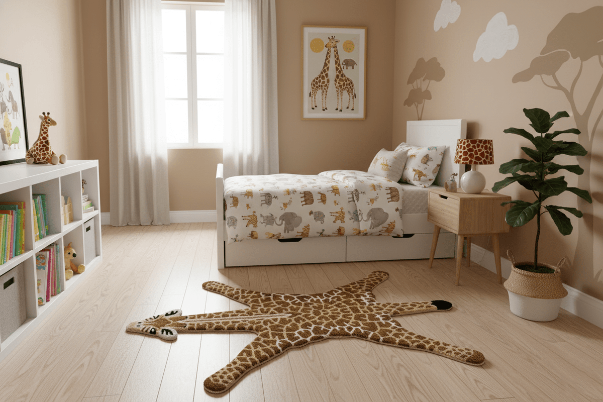 Animal Giraffe Brown Hand Tufted 3x5 Wool Area Rug.
