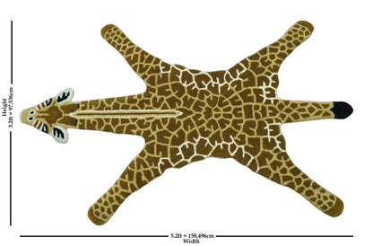 Animal Giraffe Brown Hand Tufted 3x5 Wool Area Rug.