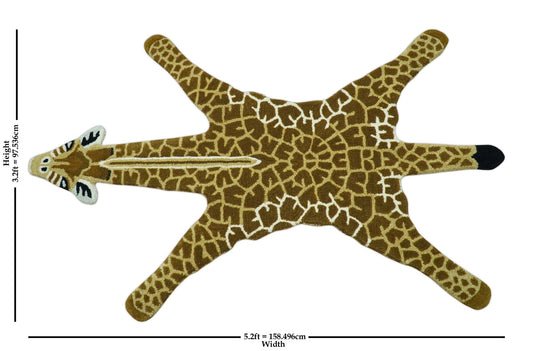 Animal Giraffe Brown Hand Tufted 3x5 Wool Area Rug.