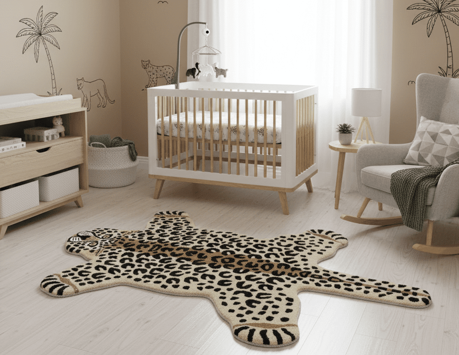 Animal Leopard Beige Hand Tufted 3x5 Wool Area Rug.