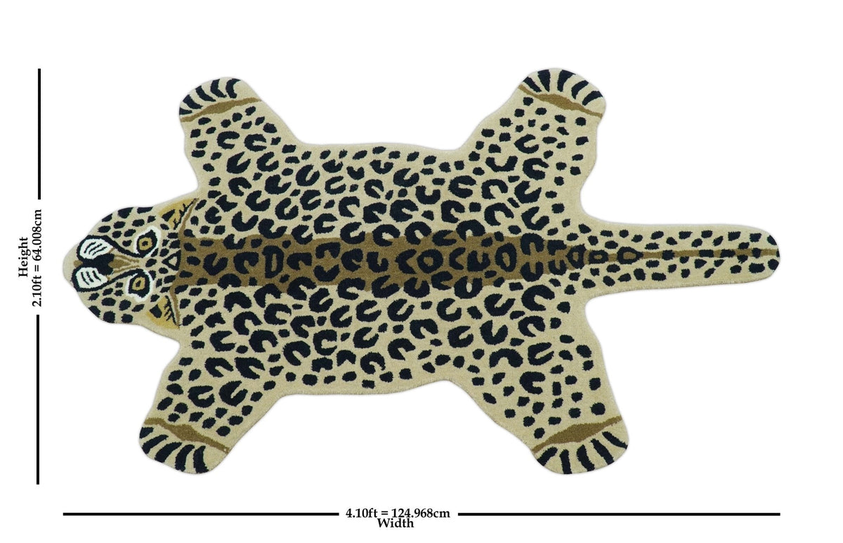 Animal Leopard Beige Hand Tufted 3x5 Wool Area Rug.