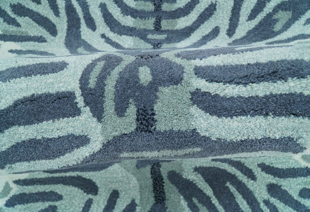 Animal Tiger Blue Hand Tufted 3x5 Wool Area Rug.