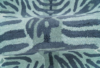 Animal Tiger Blue Hand Tufted 3x5 Wool Area Rug.