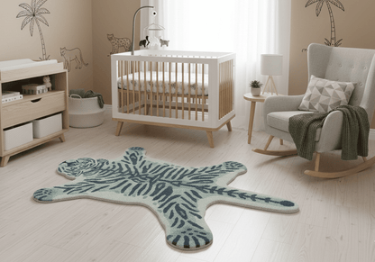 Animal Tiger Blue Hand Tufted 3x5 Wool Area Rug