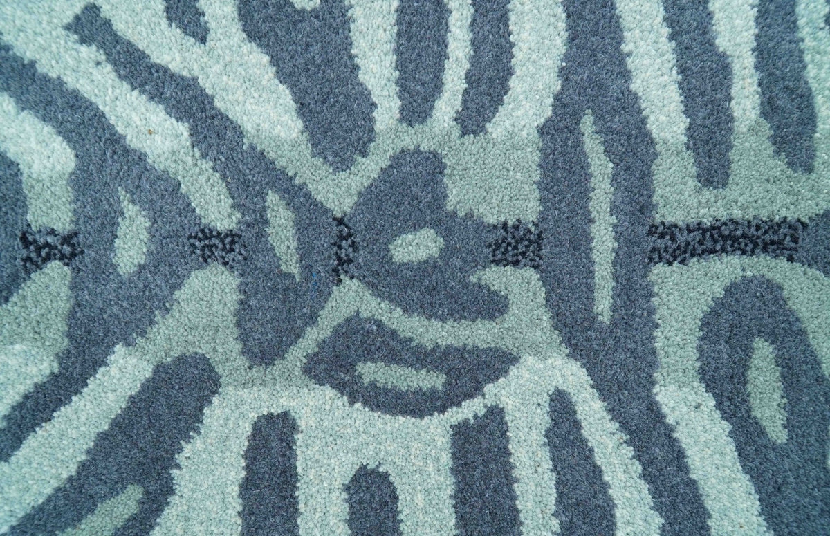 Animal Tiger Blue Hand Tufted 3x5 Wool Area Rug.