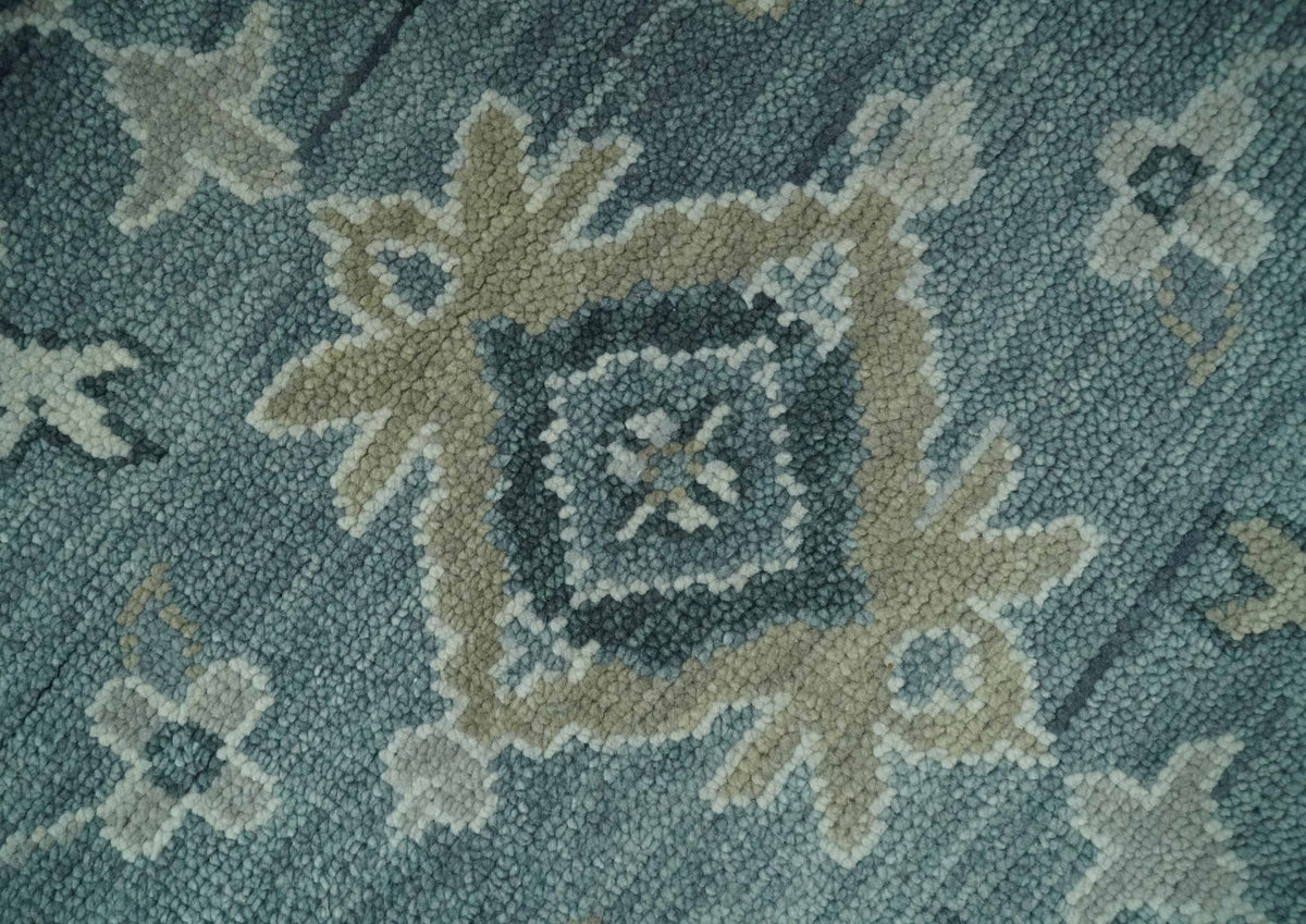Antique Hand Knotted Gray and Beige Traditional Oushak Wool Area Rug.