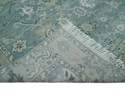 Antique Hand Knotted Gray and Beige Traditional Oushak Wool Area Rug.