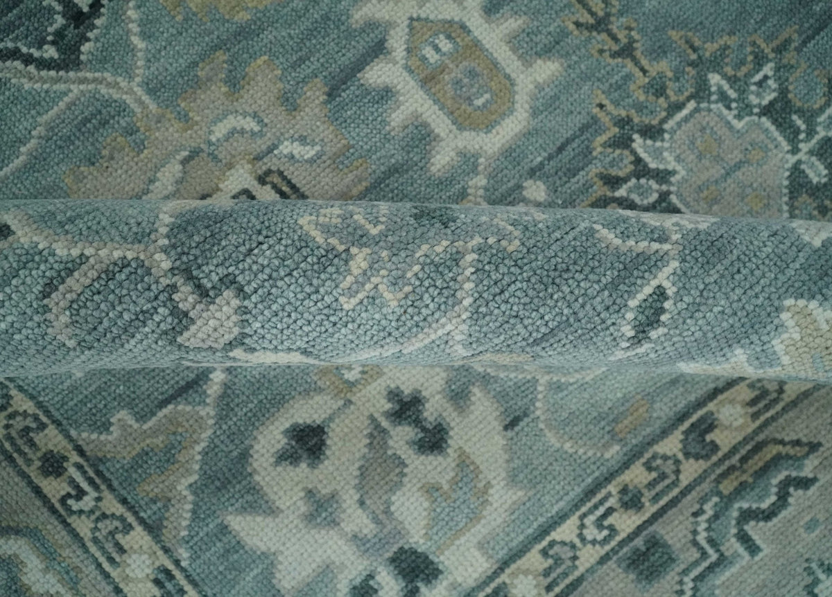 Antique Hand Knotted Gray and Beige Traditional Oushak Wool Area Rug.