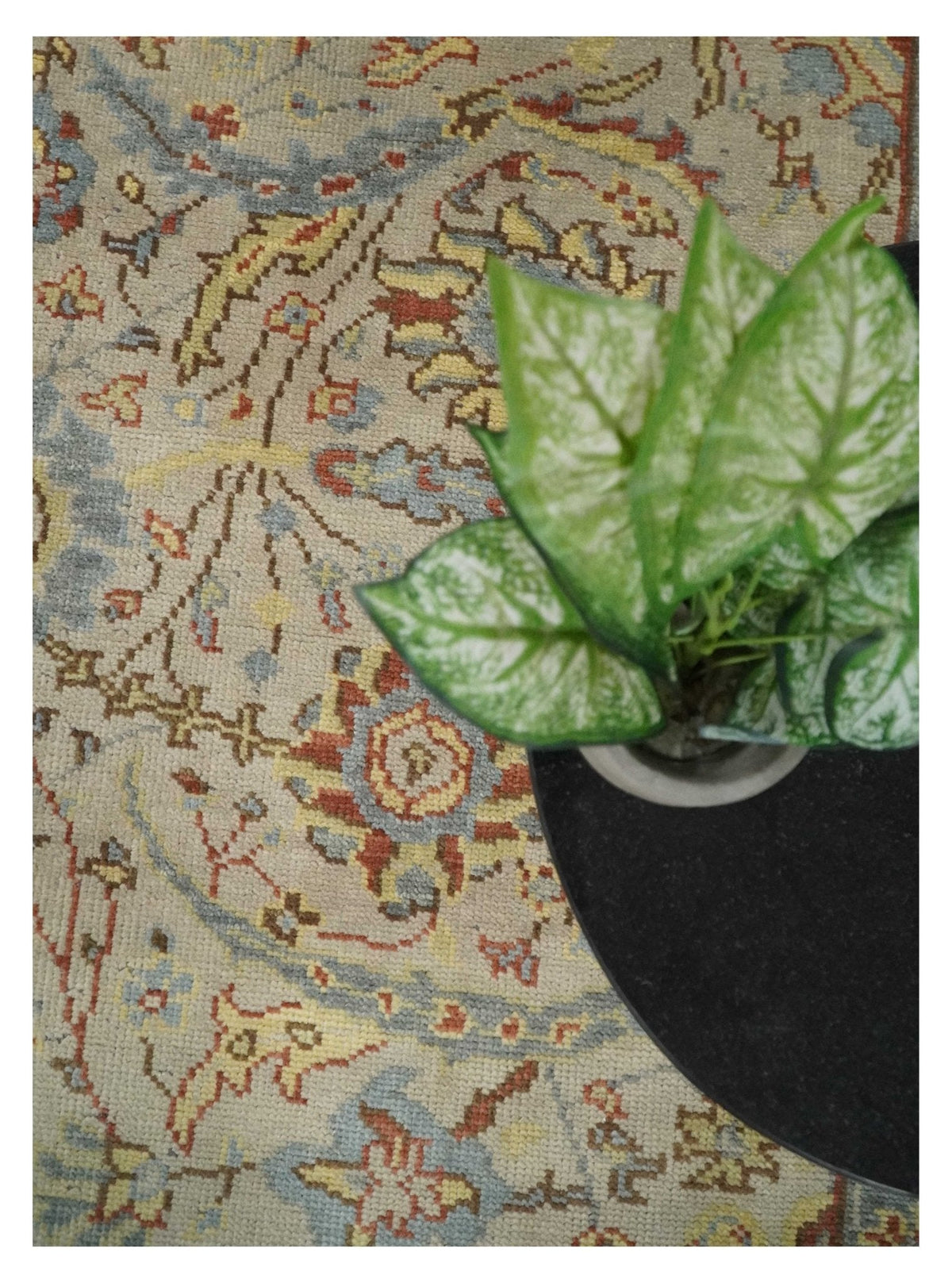 Custom Made Beige, Rust and Blue Traditional Style Hand Knotted Wool Area Rug.