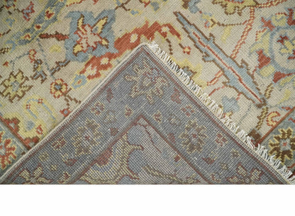 Custom Made Beige, Rust and Blue Traditional Style Hand Knotted Wool Area Rug.