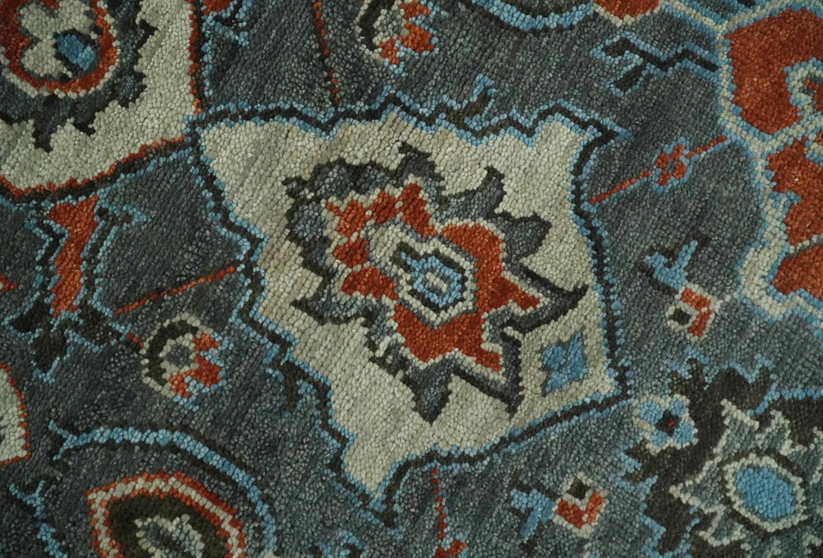 Antique look Gray And Rust Hand knotted Traditional Oushak Multi Size Area Rug.