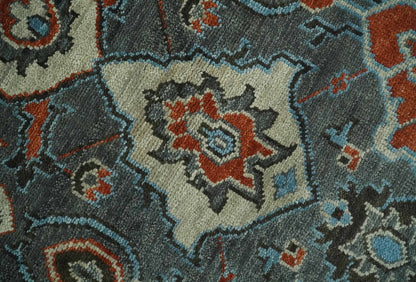 Antique look Gray And Rust Hand knotted Traditional Oushak Multi Size Area Rug.