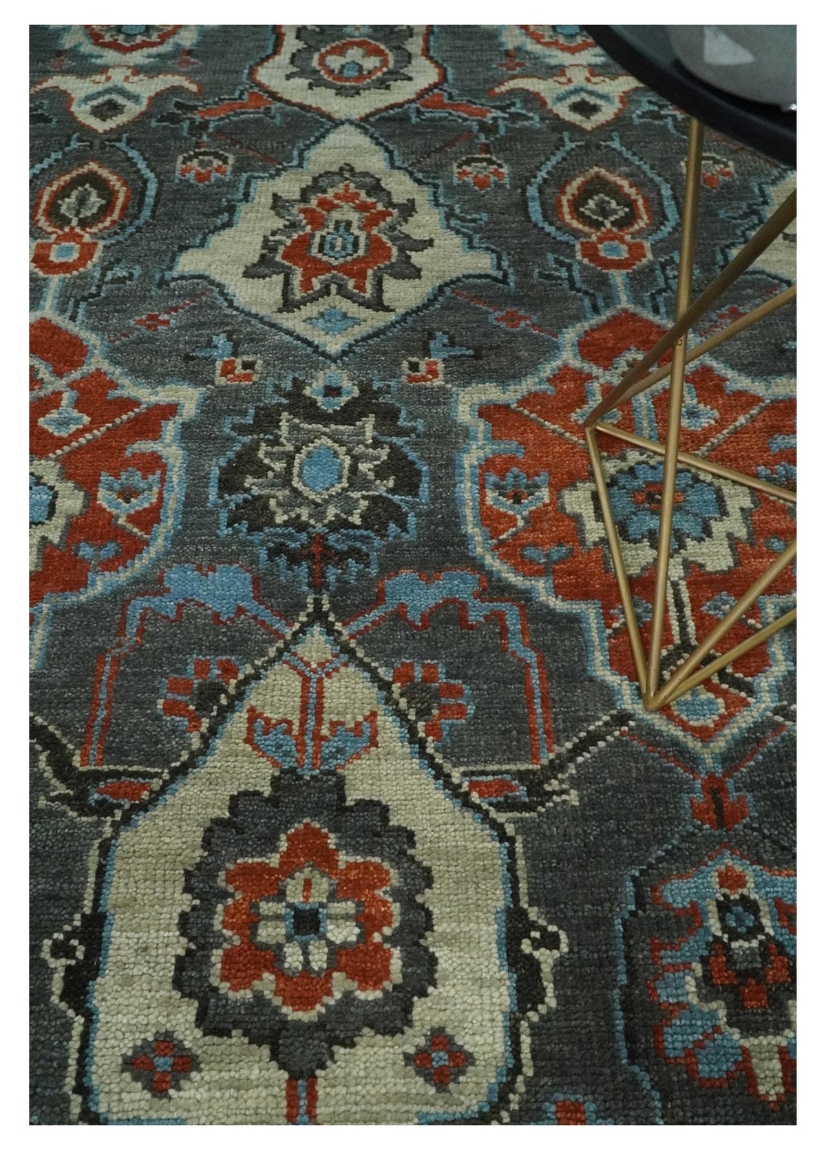 Antique look Gray And Rust Hand knotted Traditional Oushak Multi Size Area Rug.