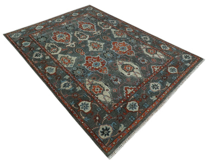 Antique look Gray And Rust Hand knotted Traditional Oushak Multi Size Area Rug.