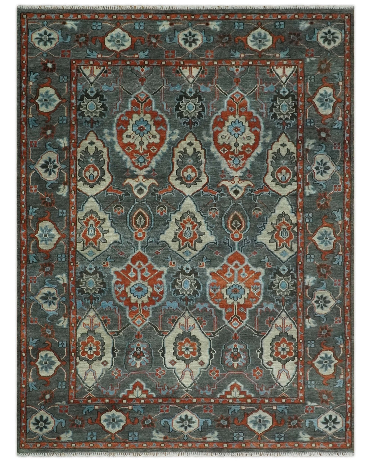 Antique look Gray And Rust Hand knotted Traditional Oushak Multi Size Area Rug.