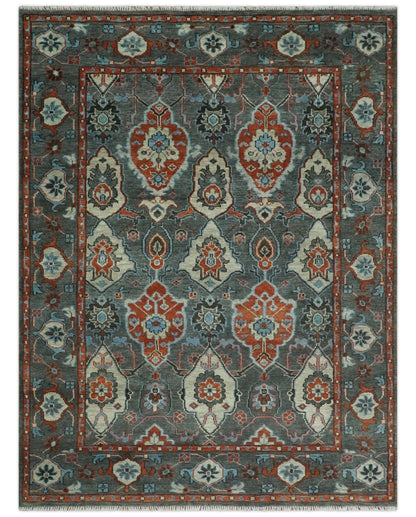 Antique look Gray And Rust Hand knotted Traditional Oushak Multi Size Area Rug.