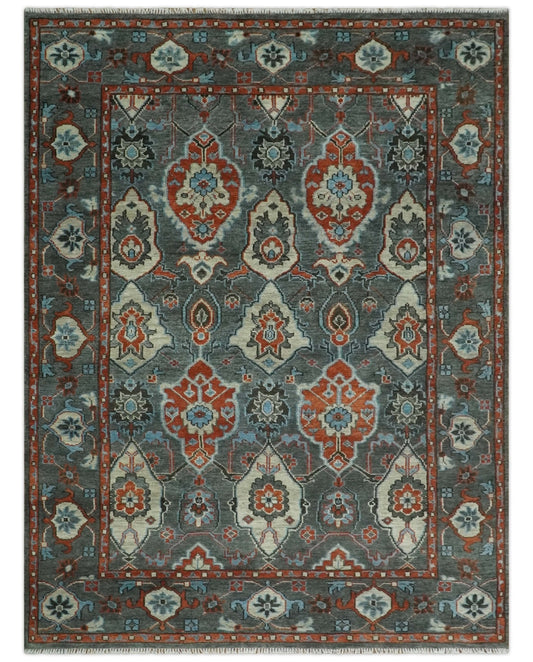 Antique look Gray And Rust Hand knotted Traditional Oushak Multi Size Area Rug.