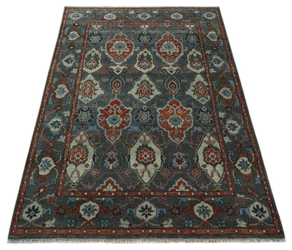 Antique look Gray And Rust Hand knotted Traditional Oushak Multi Size Area Rug.