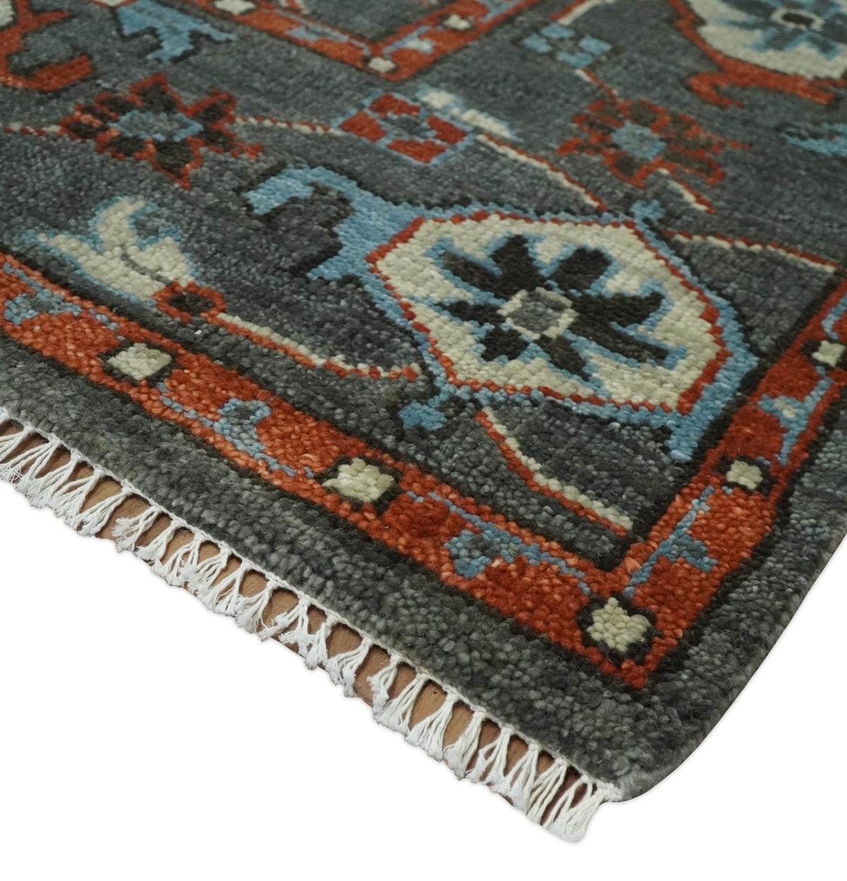 Antique look Gray And Rust Hand knotted Traditional Oushak Multi Size Area Rug.