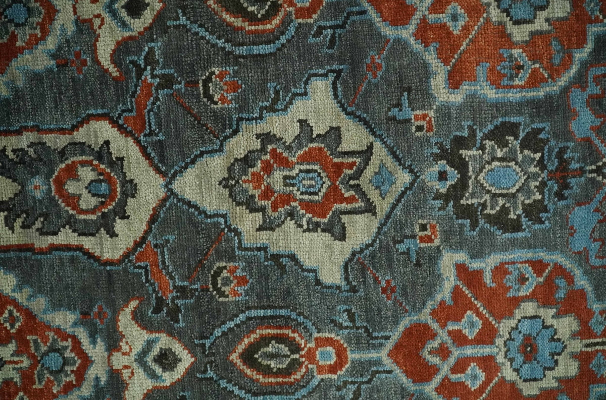 Antique look Gray And Rust Hand knotted Traditional Oushak Multi Size Area Rug.
