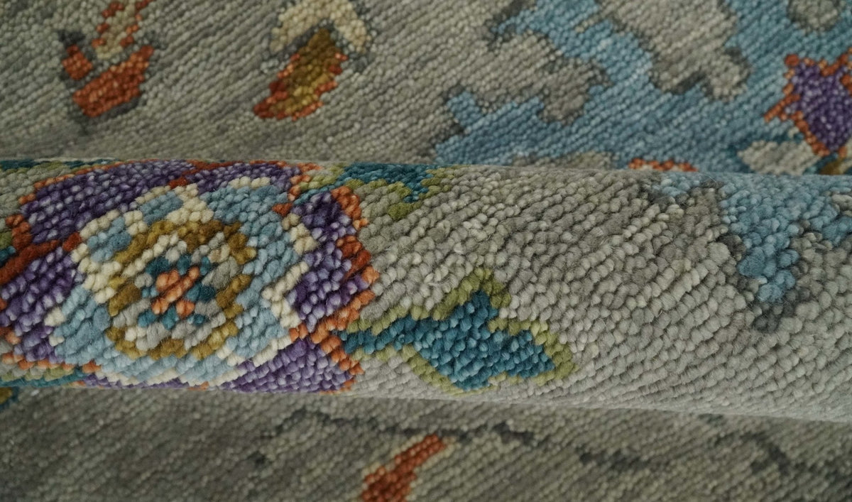 Antique Hand Knotted Gray, Beige and Blue Traditional Oushak Vintage Style Multi Size Wool area Rug.
