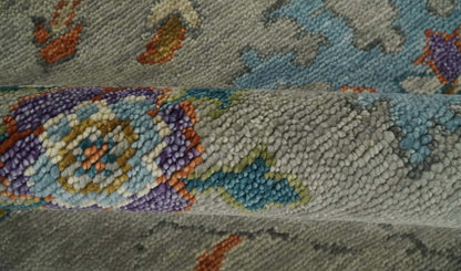 Antique Hand Knotted Gray, Beige and Blue Traditional Oushak Vintage Style Multi Size Wool area Rug.