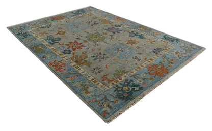 Antique Hand Knotted Gray, Beige and Blue Traditional Oushak Vintage Style Multi Size Wool area Rug.