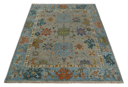 Antique Hand Knotted Gray, Beige and Blue Traditional Oushak Vintage Style Multi Size Wool area Rug.