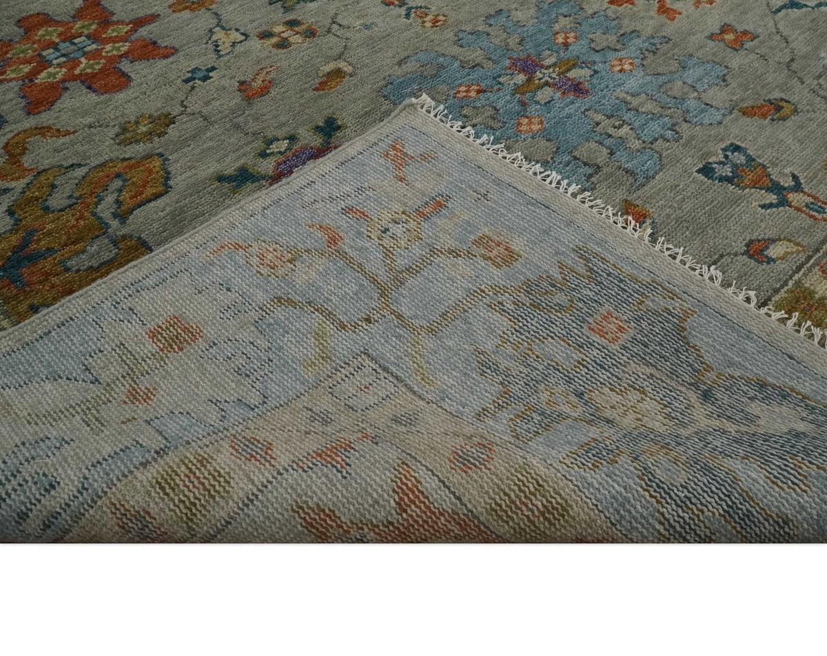 Antique Hand Knotted Gray, Beige and Blue Traditional Oushak Vintage Style Multi Size Wool area Rug.