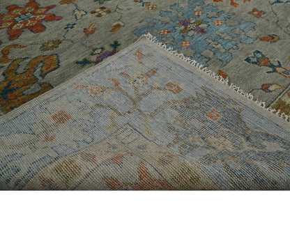 Antique Hand Knotted Gray, Beige and Blue Traditional Oushak Vintage Style Multi Size Wool area Rug.
