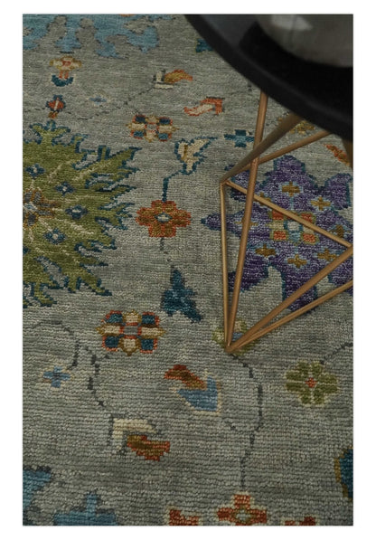 Antique Hand Knotted Gray, Beige and Blue Traditional Oushak Vintage Style Multi Size Wool area Rug.