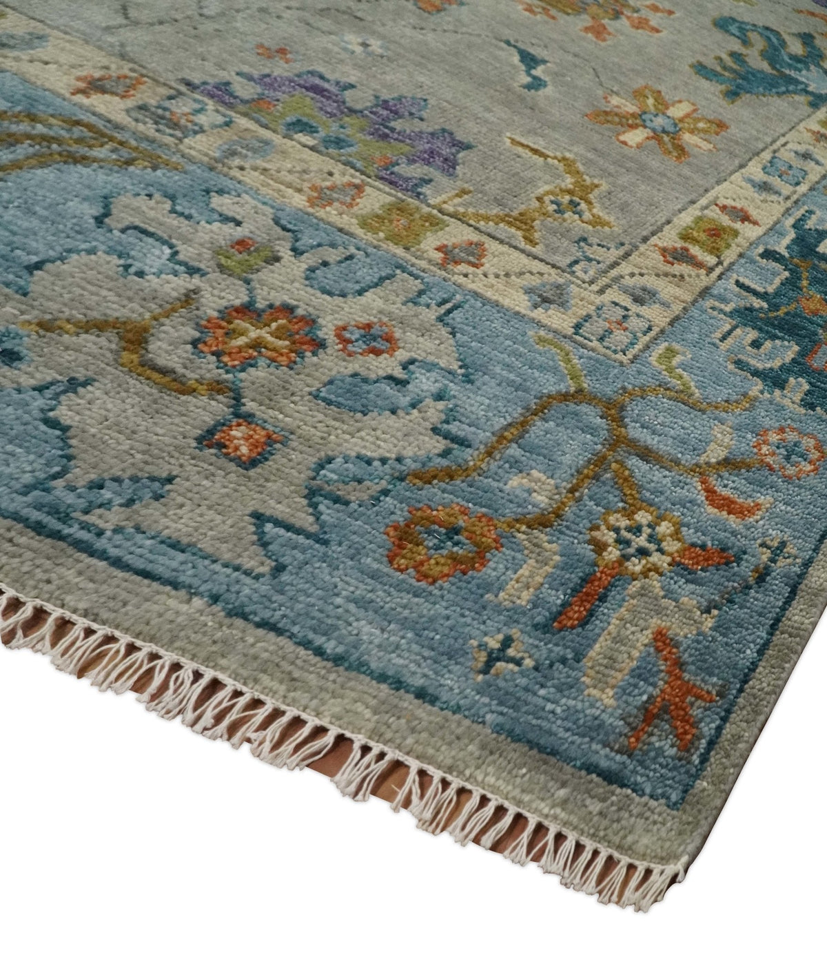 Antique Hand Knotted Gray, Beige and Blue Traditional Oushak Vintage Style Multi Size Wool area Rug.