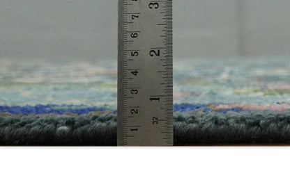 Antique Design Hand Knotted Charcoal, Green Moss and Blue Oushak Custom Made Rug.