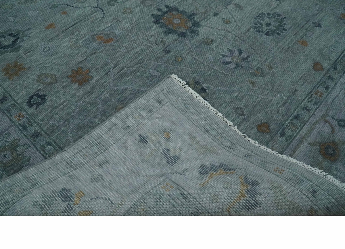 Antique Hand Knotted Charcoal and Gray Traditional Oushak wool Area Rug.