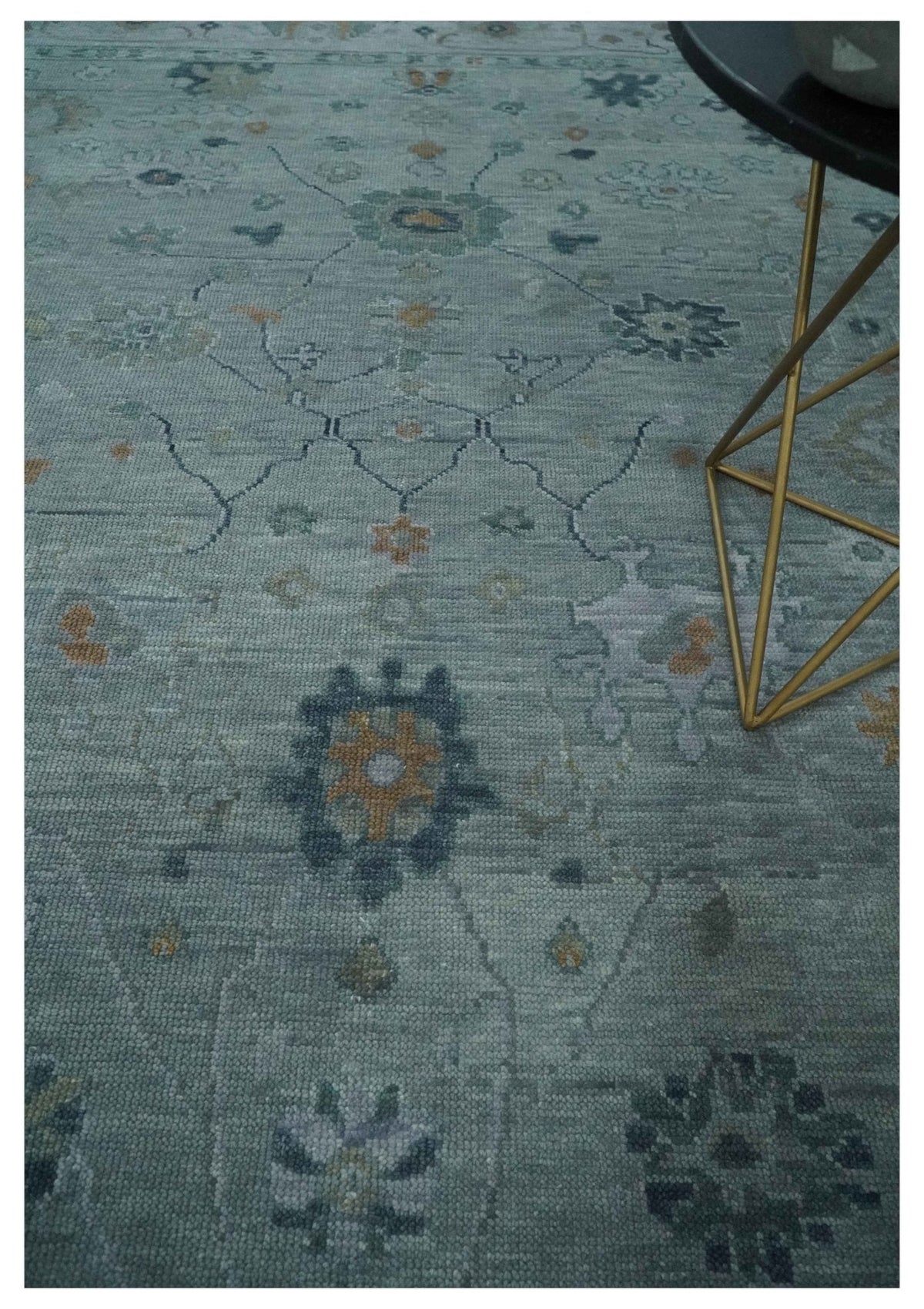 Antique Hand Knotted Charcoal and Gray Traditional Oushak wool Area Rug.