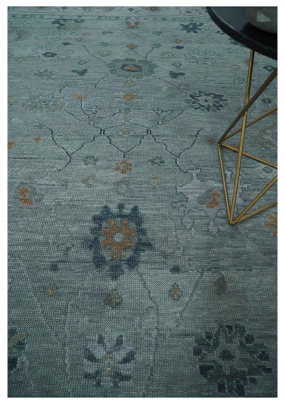 Antique Hand Knotted Charcoal and Gray Traditional Oushak wool Area Rug.