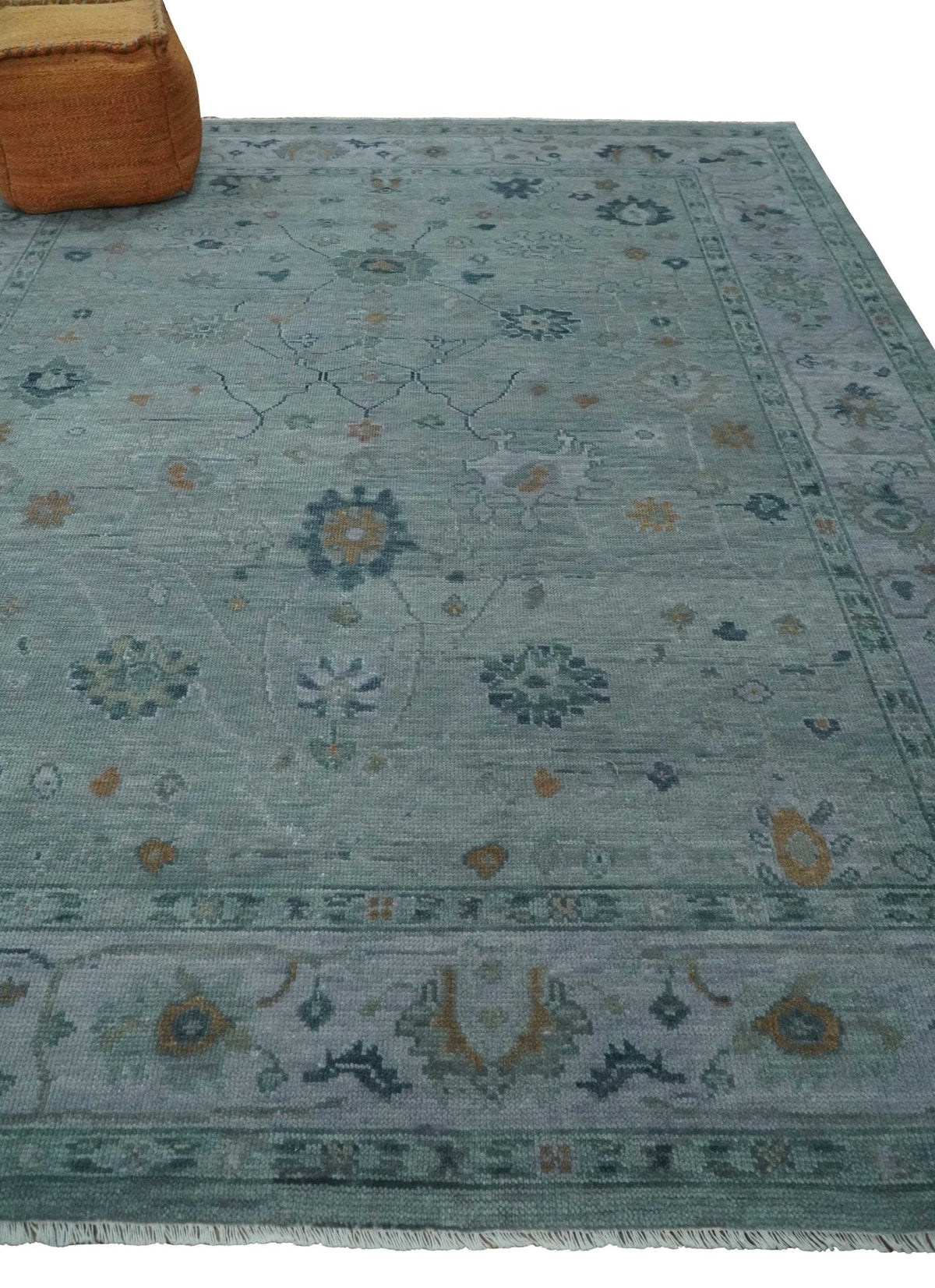 Antique Hand Knotted Charcoal and Gray Traditional Oushak wool Area Rug.