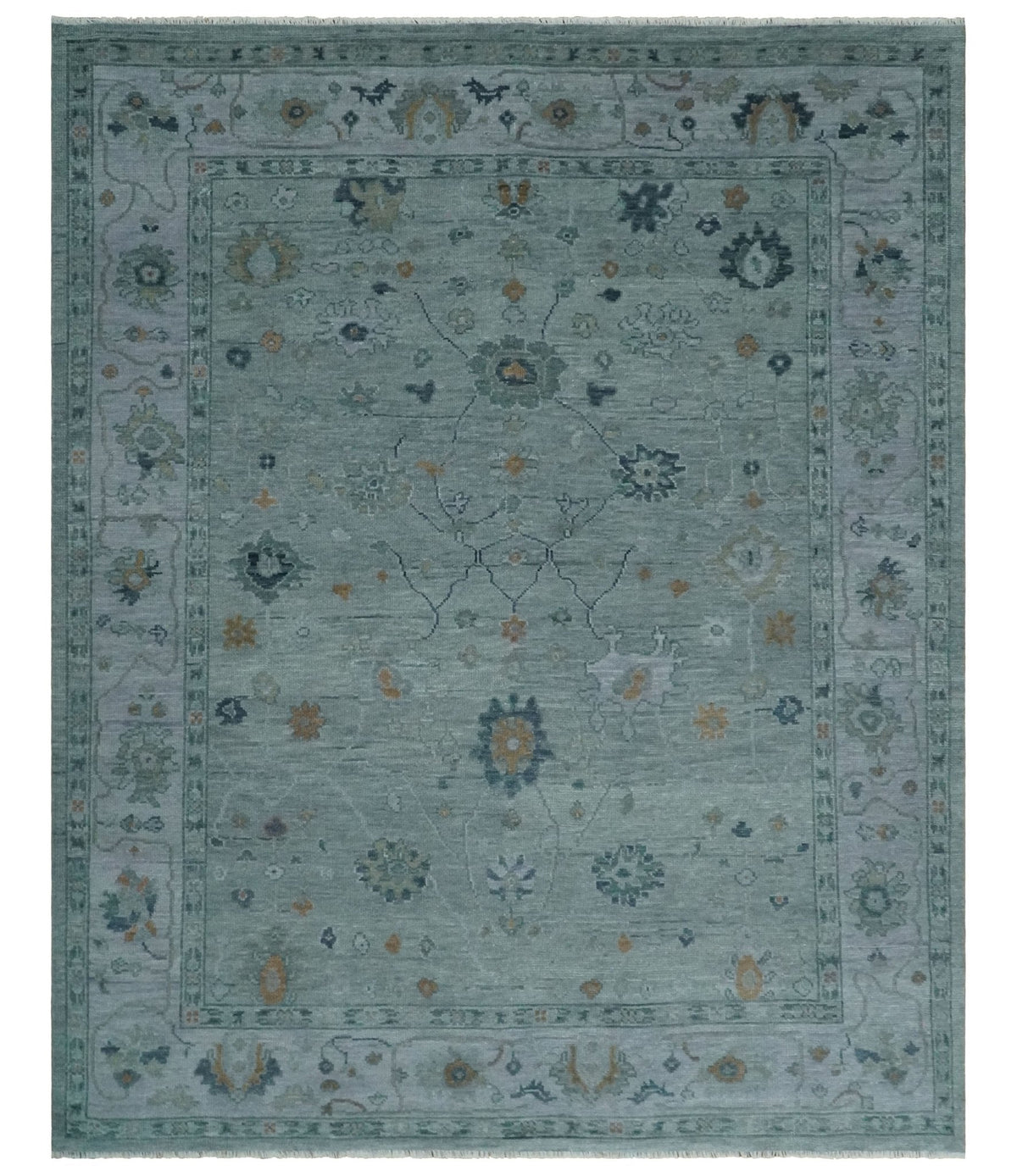 Antique Hand Knotted Charcoal and Gray Traditional Oushak wool Area Rug.