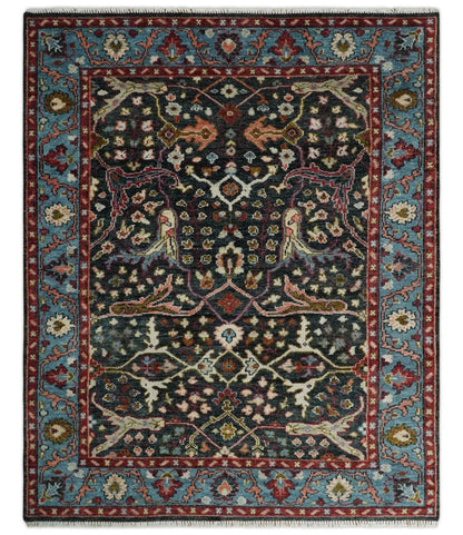 Black and Blue Hand Knotted Traditional Oushak Custom Made Wool Rug.