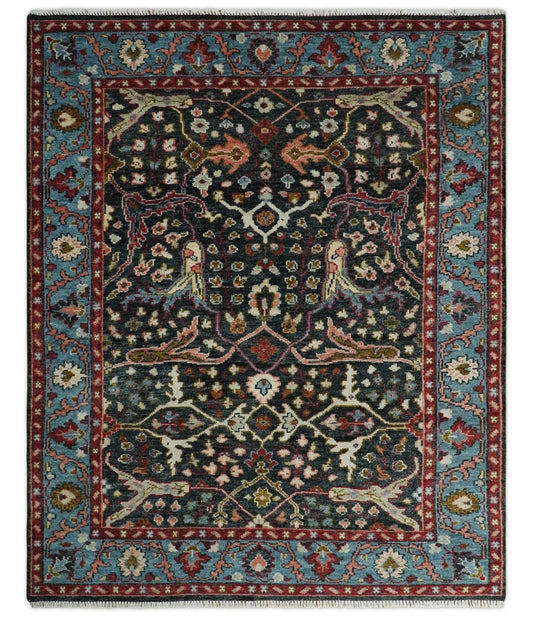 Black and Blue Hand Knotted Traditional Oushak Custom Made Wool Rug.