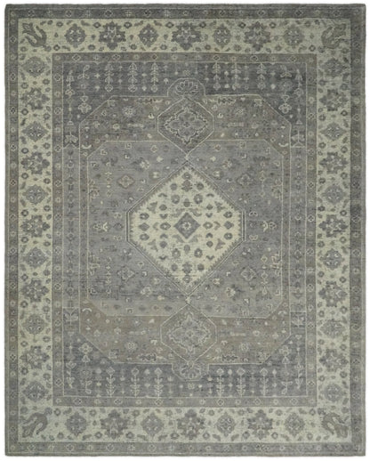 Custom Made Vintage Distressed Hand Knotted Serapi Gray and Beige Wool Area Rug.
